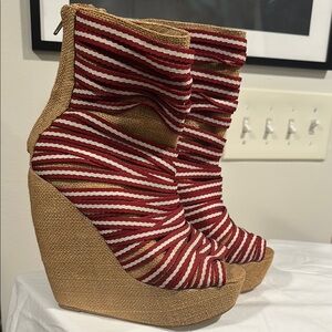 Striped Wedge Ankle Boots
